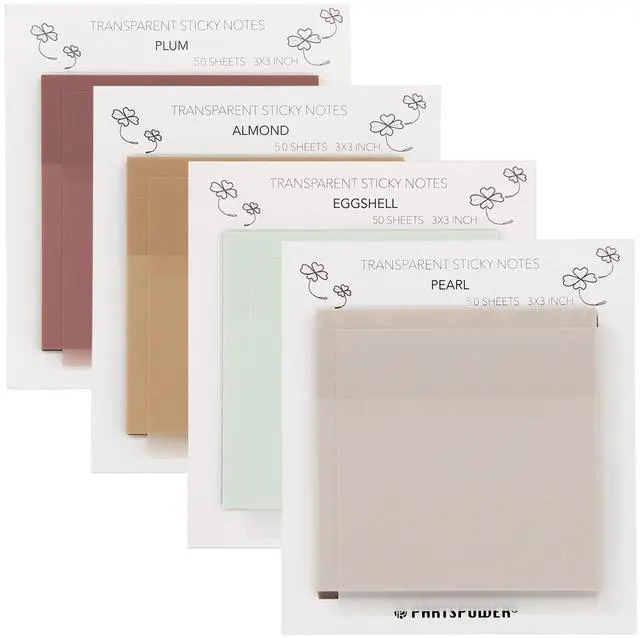 Main image of Pastel Transparent Sticky Notes, 4 Packs 3X3 Inch See Through Annotating Sticky Notes for Annotating, Bible Journaling Supplies, Office School Supplies