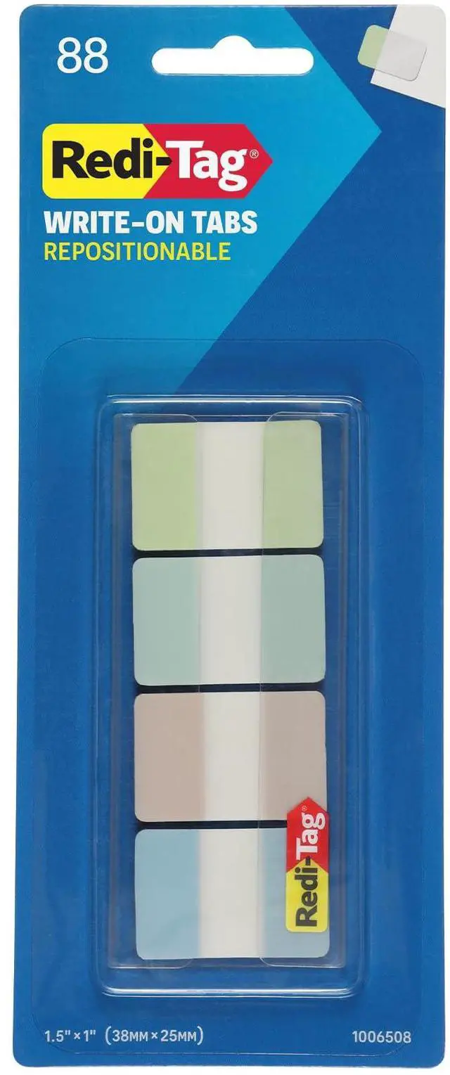 Main image of Write-On Tabs, Repositionable Tabs for Binders and Planners, Removable Pop Up Tags, 4 Calming Colors, 1" x 1.5"