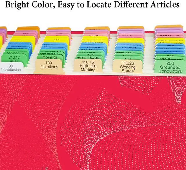 Alt view image 4 of 6 - Electrical Code Tabs for NEC 2023, 140 PCS Laminated & Color-Coded for National Electrical Code, with Formula Guide/Wire Chart/2 Ohms Law Wheel Stickers/Page Numbers Card