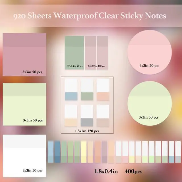 Alt view image 2 of 7 - Transparent Sticky Notes,920 Sheets Waterproof Clear Sticky Notes,Clear Post It Notes Transparent for Bible Study Supplies,Office School Supplies,Book Annotation