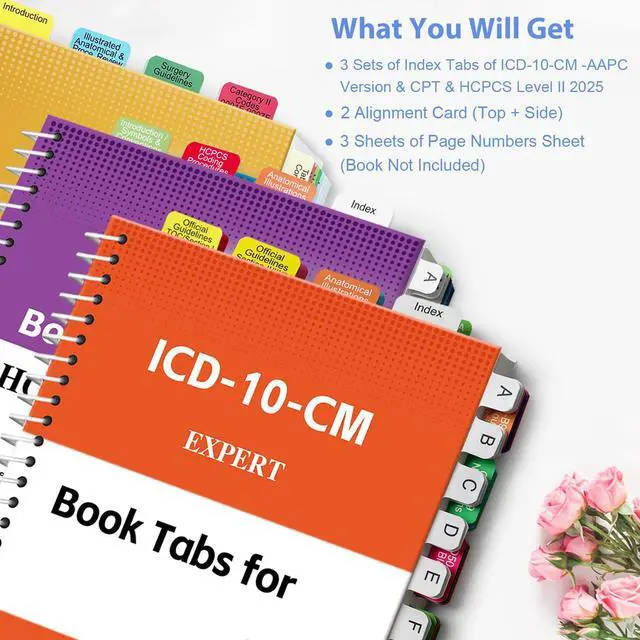 Alt view image 2 of 7 - Tabs for CPT, AAPC Version ICD-10-CM & HCPCS Level II 2026, 3 Set Bundle, Complete Book Tabs Set (Book not Included), Color-Coded with Code Ranges, Laminated & Waterproof & Repositionable