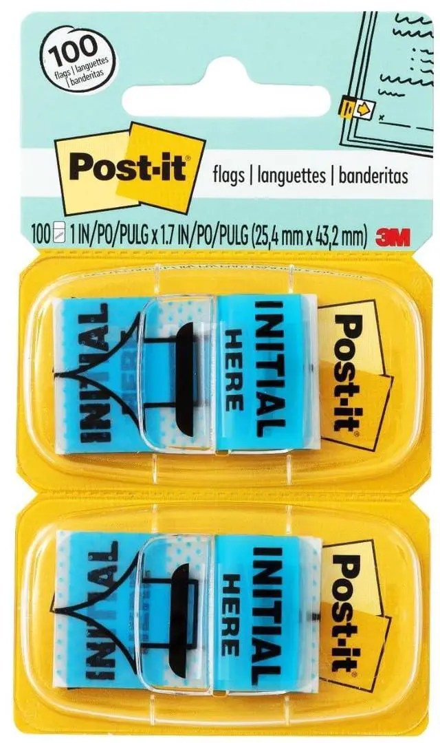Main image of Message Flags, Initial Here, 1 x 1.7 in, Blue, 2 Dispensers