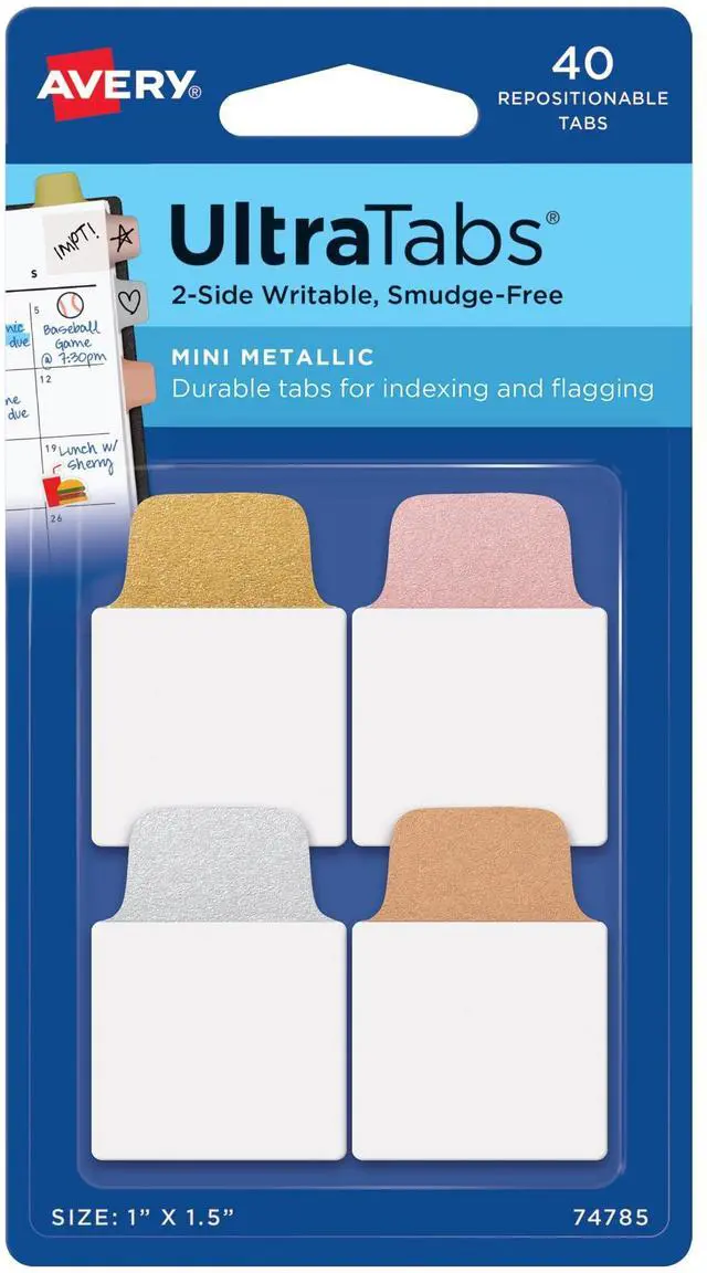 Main image of Mini Ultra Tabs, 1" x 1.5", 2-Side Writable, Assorted Metallic Colors, 40 Repositionable Tabs