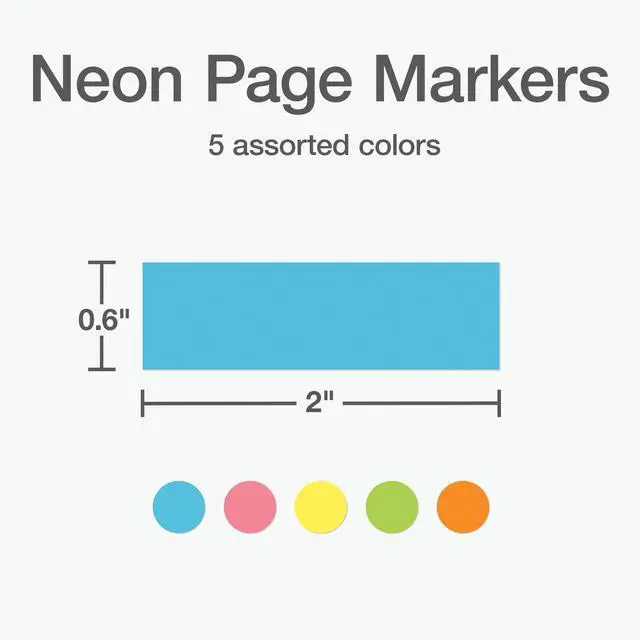 Alt view image 2 of 7 - Neon Page Markers, Adhesive Flags for Journals, Books and Binders, Sticky Flags, 4 Assorted Colors: Yellow, Pink, Green, Blue and Orange, 0.6" x 2", 500 Per Pack