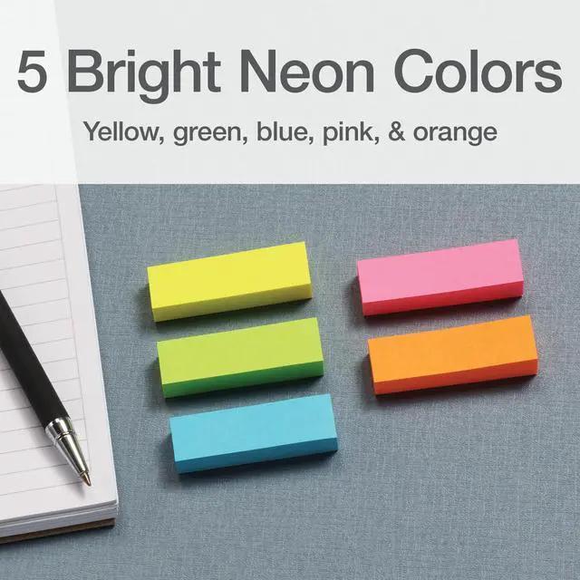 Alt view image 6 of 7 - Neon Page Markers, Adhesive Flags for Journals, Books and Binders, Sticky Flags, 4 Assorted Colors: Yellow, Pink, Green, Blue and Orange, 0.6" x 2", 500 Per Pack