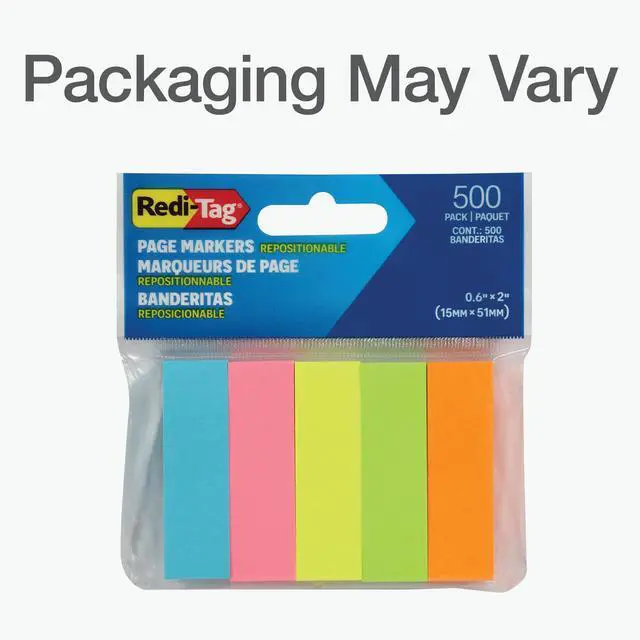 Alt view image 7 of 7 - Neon Page Markers, Adhesive Flags for Journals, Books and Binders, Sticky Flags, 4 Assorted Colors: Yellow, Pink, Green, Blue and Orange, 0.6" x 2", 500 Per Pack