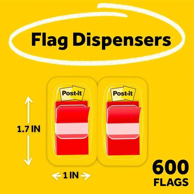 Alt view image 2 of 7 - Flags Value Pack, 50/Dispenser, 12 Dispensers/Pack, 1 in Wide, Red
