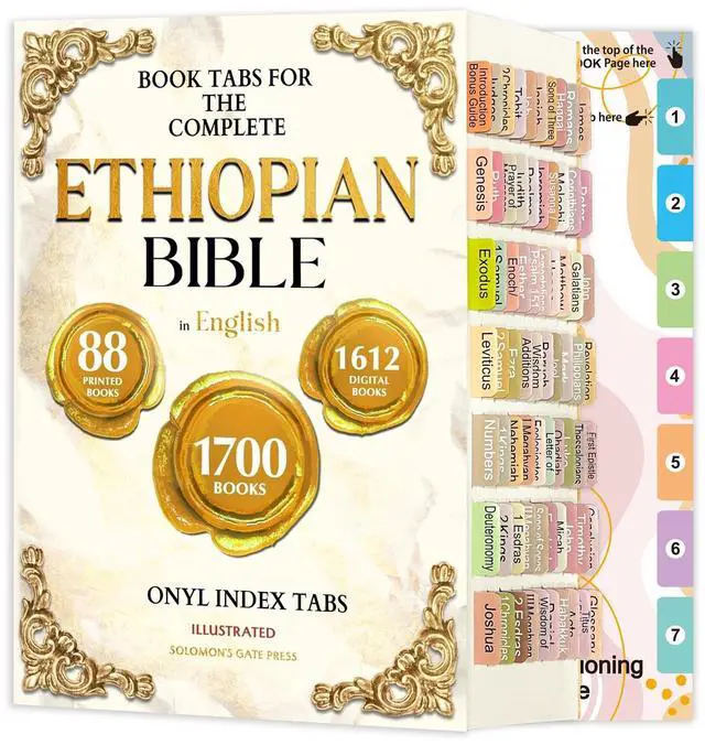 Main image of Tabs for Complete Ethiopian Bible in English, 72 Color Coded Laminated Tabs, 70 Books Chapter Tabs with 1 Placement Guide, Durable, Repositionable Tabs