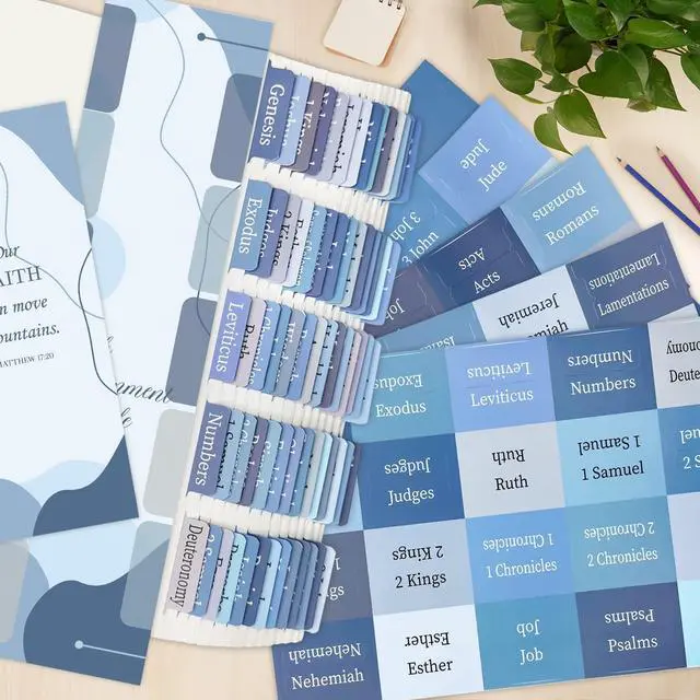 Alt view image 2 of 7 - Earthy Blue Bible Tabs for Men/Women/Kids, Laminated Catholic Bible Index Tabs, Bible Study Journaling Supplies, Large Print for Old and New Testament, with 19 Blanks, Tear-Resistant & Waterproof
