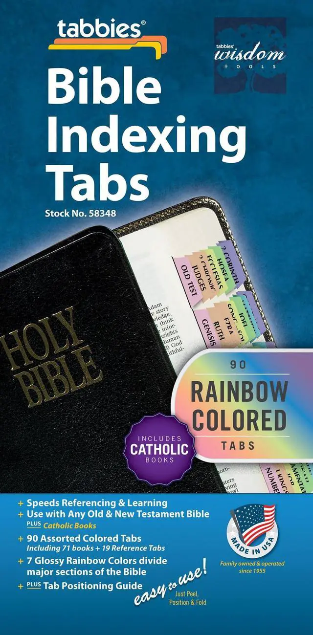 Alt view image 3 of 7 - Rainbow Catholic Bible Tabs, Old & New Testament + Catholic Books, 90 Self-Adhesive Bible Index Tabs, Easy-to-Read Book Labels for Study Bibles, 71 Books & 19 References, Positioning Guide