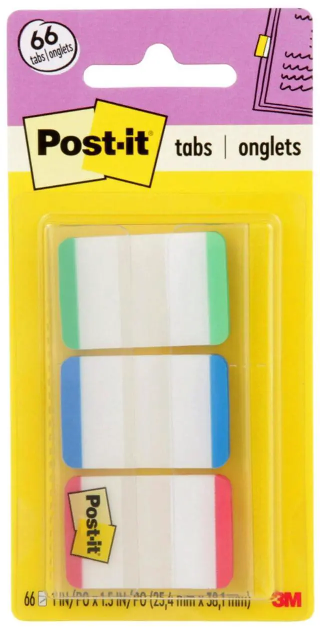 Main image of Sticky Tabs, 1 in. x 1.5 in., 3 Pads of Book Tabs in Assorted Primary Colors for Bookmarking, Annotating, Reading, and Reminders, Green, Blue, and Red