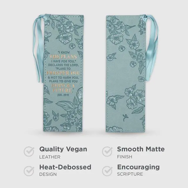 Alt view image 2 of 6 - Premium Vegan Faux Leather Scripture Bookmark for Women: I Know The Plans I Have For You - Jeremiah 29:11 Inspirational Bible Verse, Heat-Debossed, Reading Accessory w/Tassel, Teal