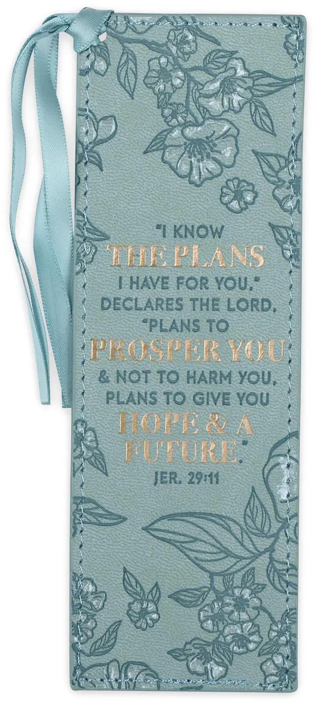 Main image of Premium Vegan Faux Leather Scripture Bookmark for Women: I Know The Plans I Have For You - Jeremiah 29:11 Inspirational Bible Verse, Heat-Debossed, Reading Accessory w/Tassel, Teal