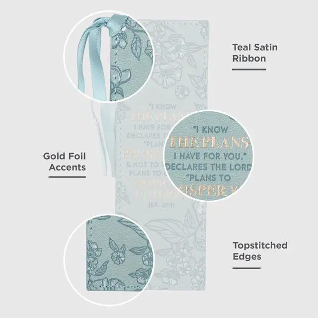 Alt view image 3 of 6 - Premium Vegan Faux Leather Scripture Bookmark for Women: I Know The Plans I Have For You - Jeremiah 29:11 Inspirational Bible Verse, Heat-Debossed, Reading Accessory w/Tassel, Teal