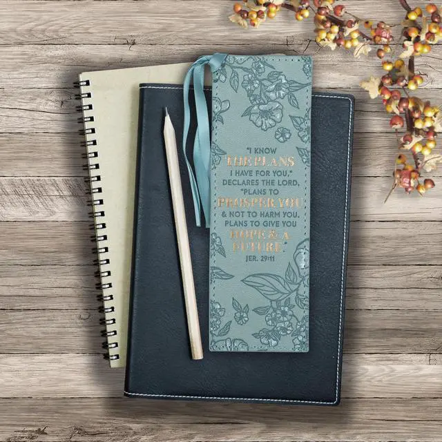 Alt view image 5 of 6 - Premium Vegan Faux Leather Scripture Bookmark for Women: I Know The Plans I Have For You - Jeremiah 29:11 Inspirational Bible Verse, Heat-Debossed, Reading Accessory w/Tassel, Teal