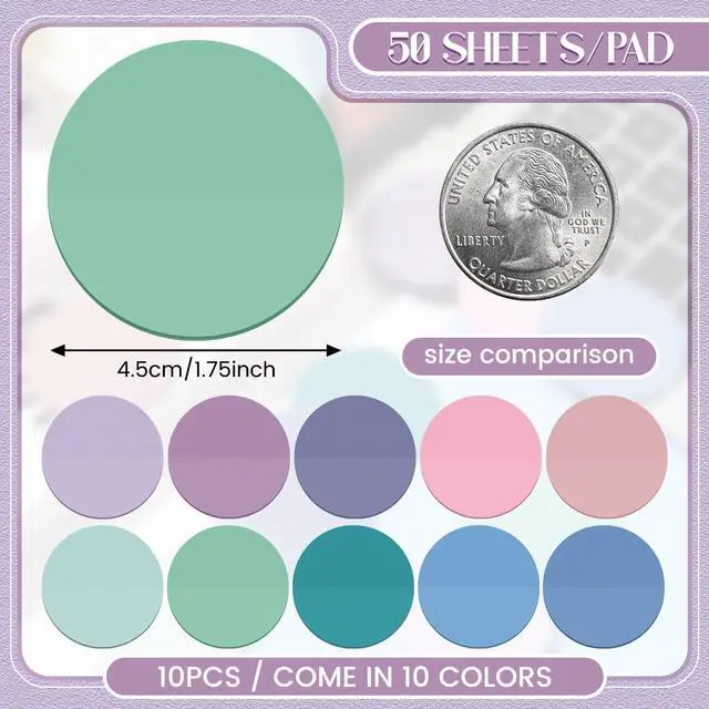 Alt view image 2 of 7 - Sheets Transparent Sticky Notes Round Translucent Sticky Notes Tabs Colorful Page Flags Stickers Clear Book Markers Bible Journaling Office Back to School Supplies