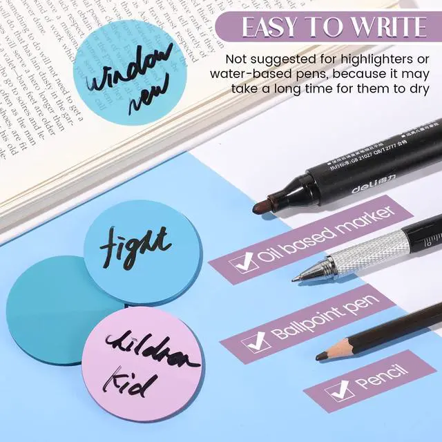 Alt view image 6 of 7 - Sheets Transparent Sticky Notes Round Translucent Sticky Notes Tabs Colorful Page Flags Stickers Clear Book Markers Bible Journaling Office Back to School Supplies