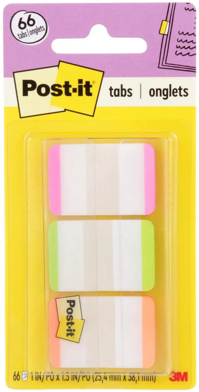 Main image of Sticky Tabs, 1 in. x 1.5 in., 3 Pads of Book tabs in Assorted Bright Colors for bookmarking, annotating, Reading, and Reminders, Orange, Green, and Pink