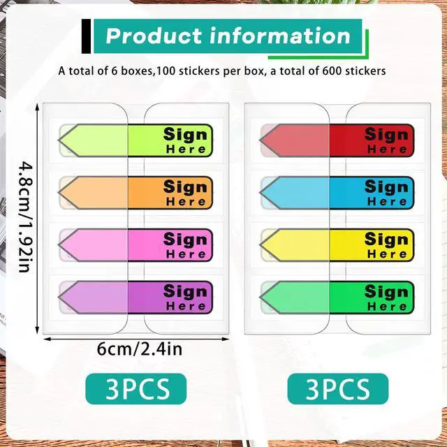 Alt view image 2 of 7 - Sign Here Tabs Colored Flag Stickers Self-Stick Notes 8 Colors with Dispenser Arrow Flag Easy to Post for Notary Books Paper