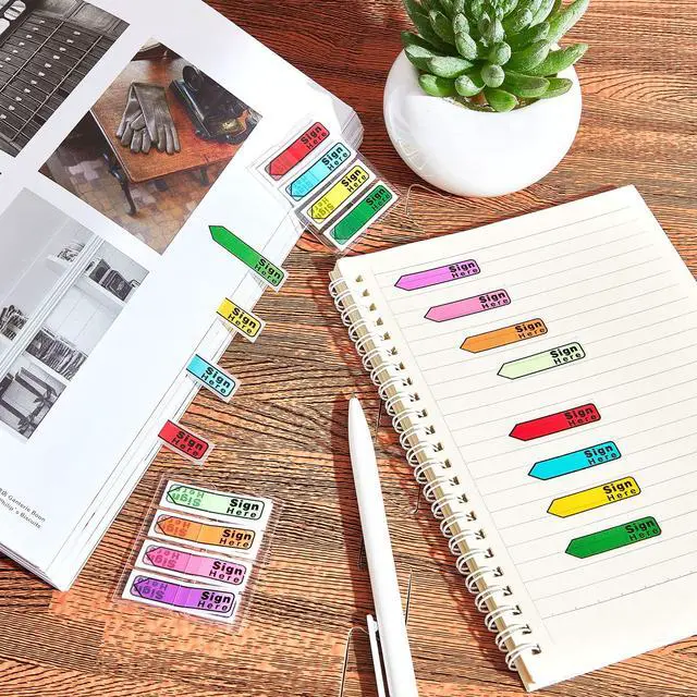 Alt view image 4 of 7 - Sign Here Tabs Colored Flag Stickers Self-Stick Notes 8 Colors with Dispenser Arrow Flag Easy to Post for Notary Books Paper