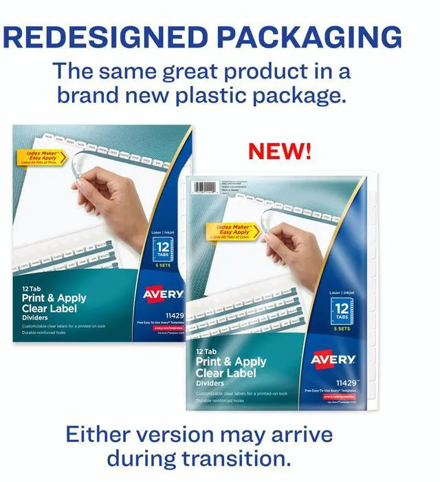 Alt view image 2 of 7 - Binder Dividers, Easy Print & Apply Clear Label Strip, Index Maker, White Tabs, 5 Sets