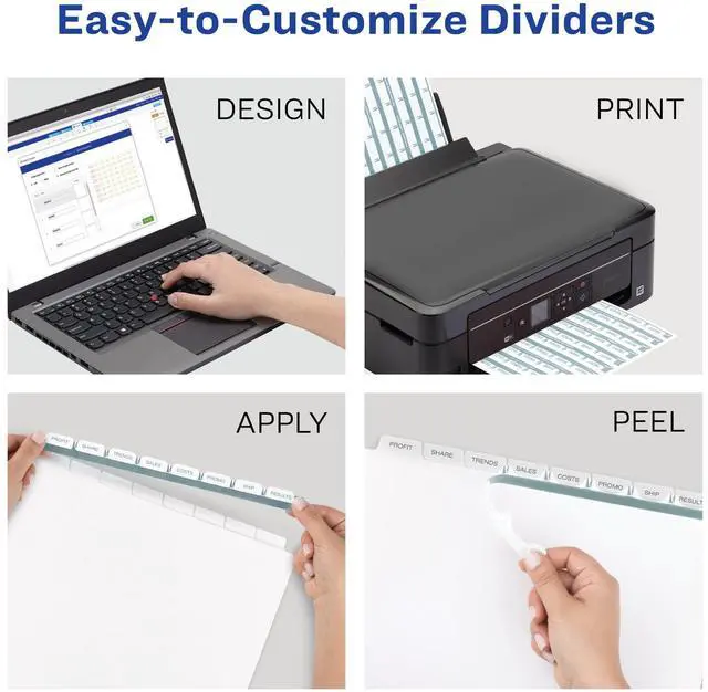 Alt view image 5 of 7 - Binder Dividers, Easy Print & Apply Clear Label Strip, Index Maker, White Tabs, 5 Sets