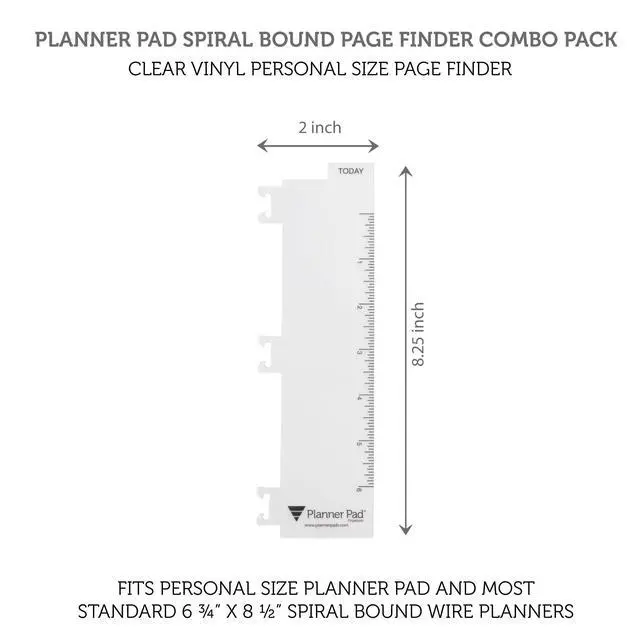 Alt view image 2 of 5 - Spiral Bound Page Finder Combo Pack, Clear Vinyl, 2 x 8 ¼, Fits ONLY the PERSONAL Size 6 ¾ x 8½ Planner Pad Organizer.
