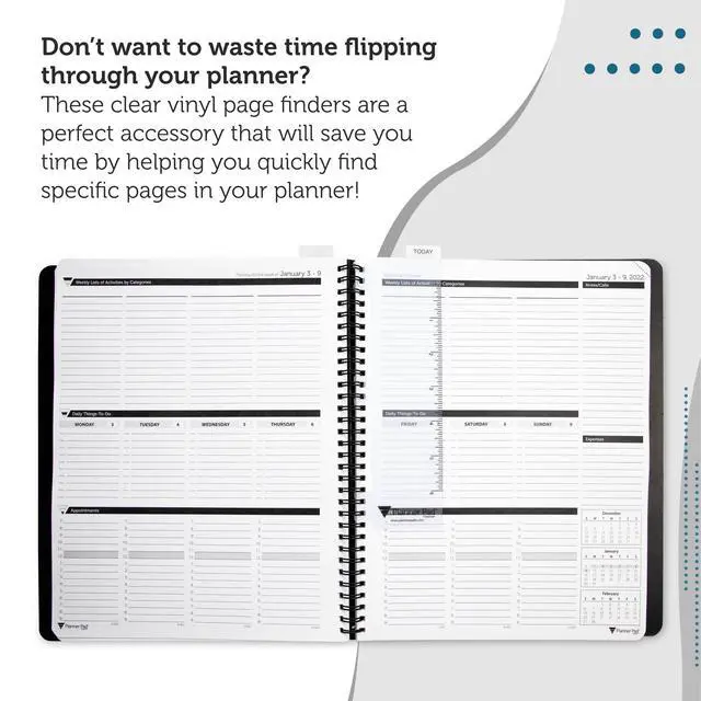 Alt view image 3 of 5 - Spiral Bound Page Finder Combo Pack, Clear Vinyl, 2 x 8 ¼, Fits ONLY the PERSONAL Size 6 ¾ x 8½ Planner Pad Organizer.