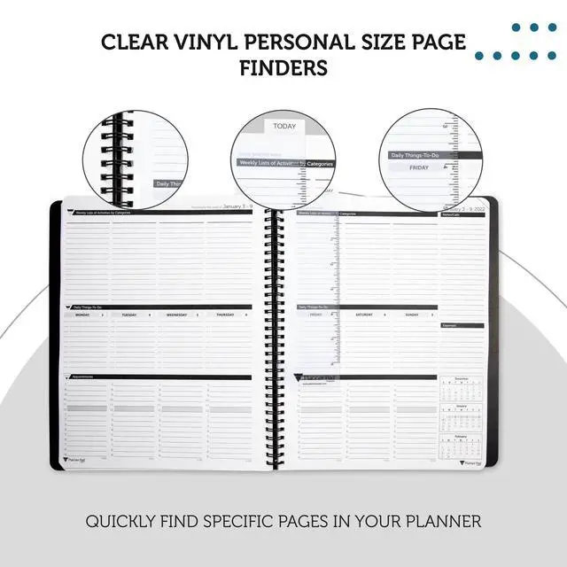 Alt view image 4 of 5 - Spiral Bound Page Finder Combo Pack, Clear Vinyl, 2 x 8 ¼, Fits ONLY the PERSONAL Size 6 ¾ x 8½ Planner Pad Organizer.