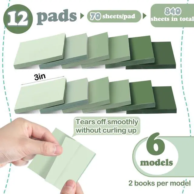 Alt view image 2 of 6 - Sage Green Sticky Notes Back to School Gifts Sage Green Office Supplies 3 x 3 Inches Pastel Self Stick Note Pads for Back to School Office Bible Journaling Planner