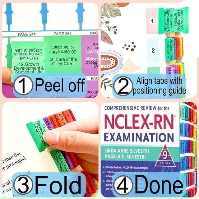 Alt view image 2 of 4 - Index Tabs for Saunders Comprehensive Review for the Examination. 72 Printed NCLEX-RN 9th Edition Tabs, with Page Markers and Alignment Guide & Bookmark