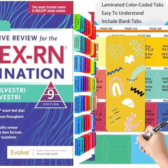 Alt view image 3 of 4 - Index Tabs for Saunders Comprehensive Review for the Examination. 72 Printed NCLEX-RN 9th Edition Tabs, with Page Markers and Alignment Guide & Bookmark