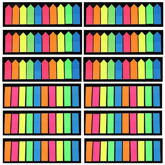 Alt view image 7 of 7 - Neon Page Markers Sticky Index Tabs, Colored Index Tab Flags, Fluorescen Sticker Tabs Note for Books, 12 Sets 2 Designs
