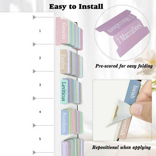 Alt view image 4 of 7 - Colorful Bible Tabs for Adults Kids, 100 Pcs Large Print Catholic Bible Tabs, Laminated and Repositionable, Easy to Read & Tear-Resistant