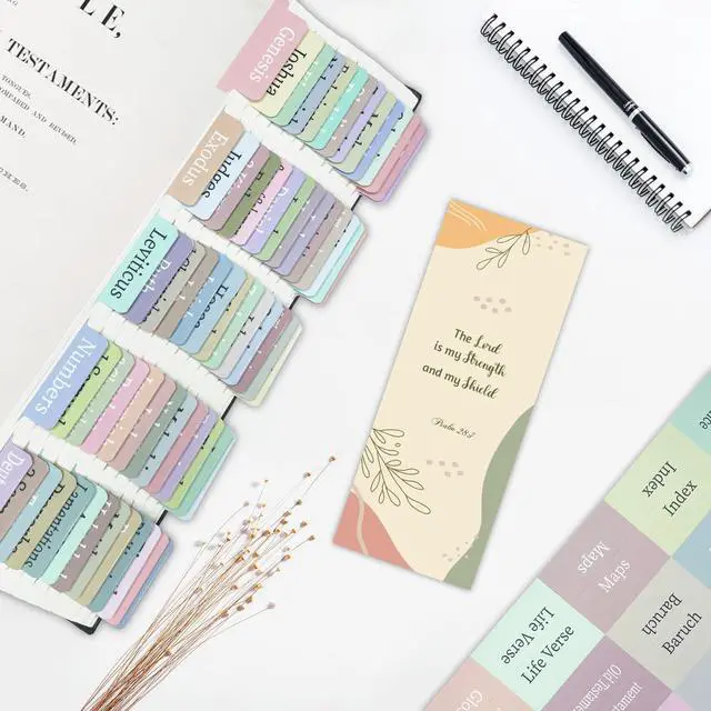 Alt view image 3 of 7 - Colorful Bible Tabs for Adults Kids, 100 Pcs Large Print Catholic Bible Tabs, Laminated and Repositionable, Easy to Read & Tear-Resistant