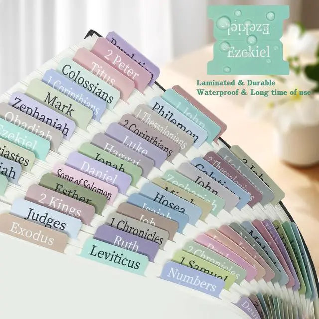 Alt view image 5 of 7 - Colorful Bible Tabs for Adults Kids, 100 Pcs Large Print Catholic Bible Tabs, Laminated and Repositionable, Easy to Read & Tear-Resistant