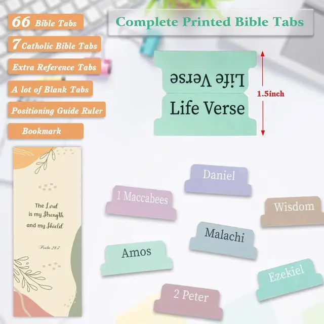 Alt view image 6 of 7 - Colorful Bible Tabs for Adults Kids, 100 Pcs Large Print Catholic Bible Tabs, Laminated and Repositionable, Easy to Read & Tear-Resistant