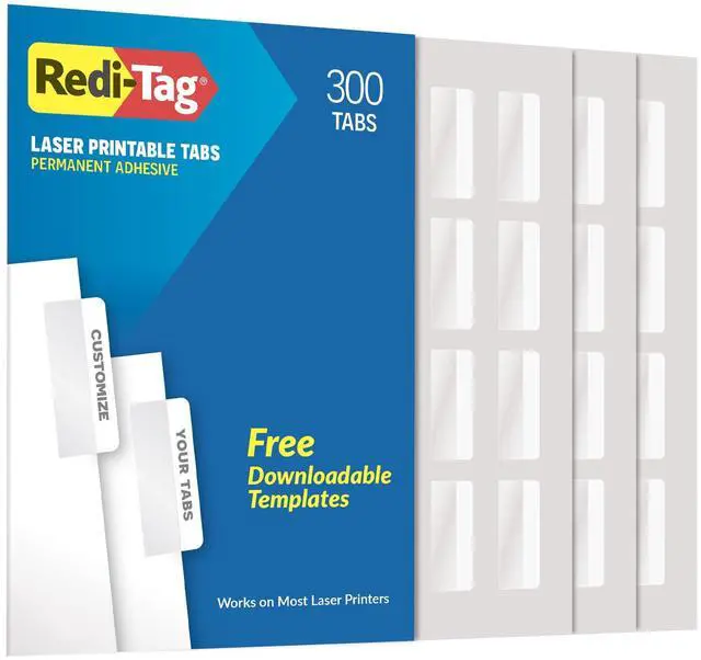 Main image of Laser Printable Tabs, Permanent Index Tabs, Customizable Adhesive Labels, White, 2" x 0.875", 300 Per Pack