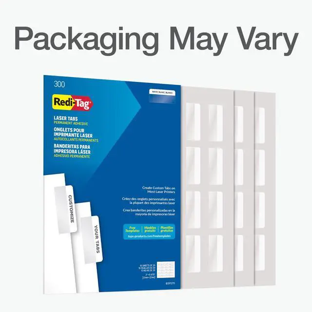 Alt view image 7 of 7 - Laser Printable Tabs, Permanent Index Tabs, Customizable Adhesive Labels, White, 2" x 0.875", 300 Per Pack