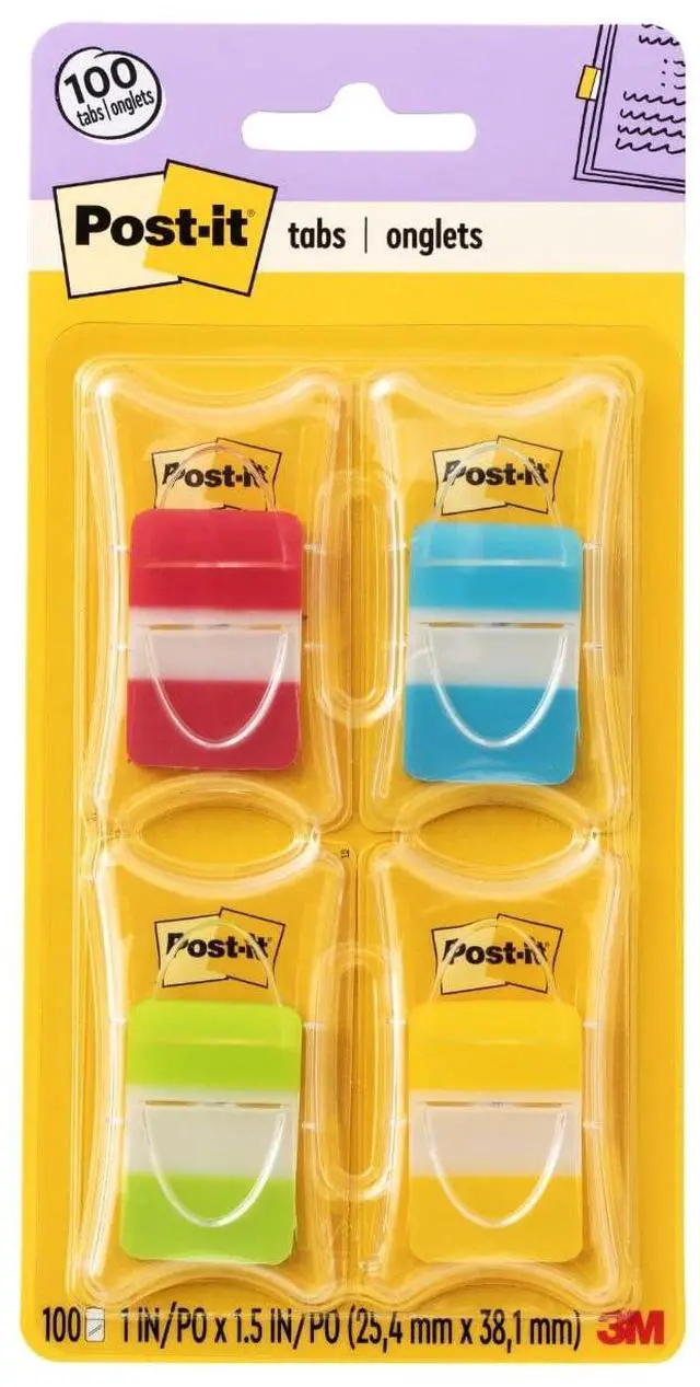 Main image of Sticky Tabs, 1 in. x 1.5 in., 4 Pads of Book Tabs in Assorted Colors for Bookmarking, Annotating, Reading, and Reminders, Red, Blue, Yellow, and Green Colors