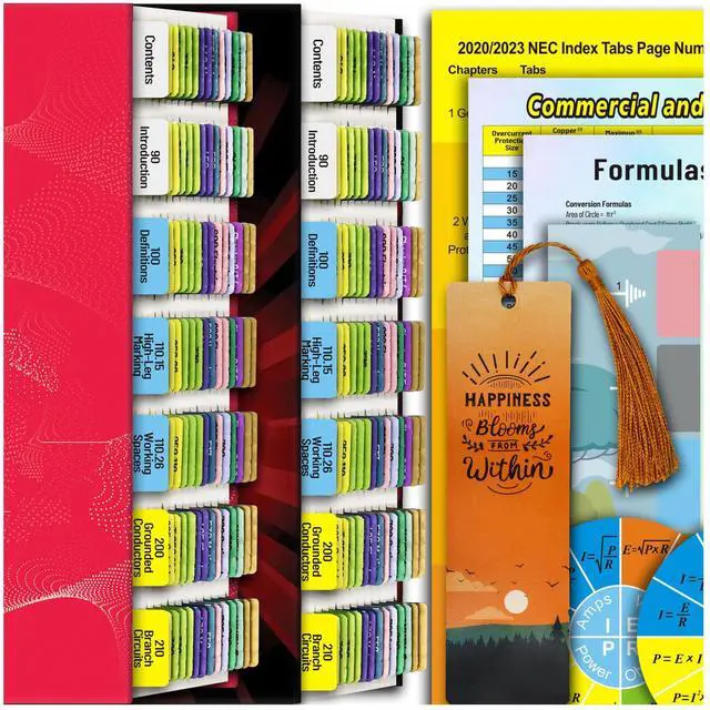 Main image of 2020/2023 National Electrical Code Self-AdhesiveTabs, Color-Coded and Laminated with Ohm's Law Stickers and Wire Chart,
