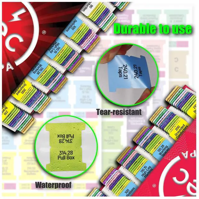 Alt view image 4 of 7 - 2020/2023 National Electrical Code Self-AdhesiveTabs, Color-Coded and Laminated with Ohm's Law Stickers and Wire Chart,