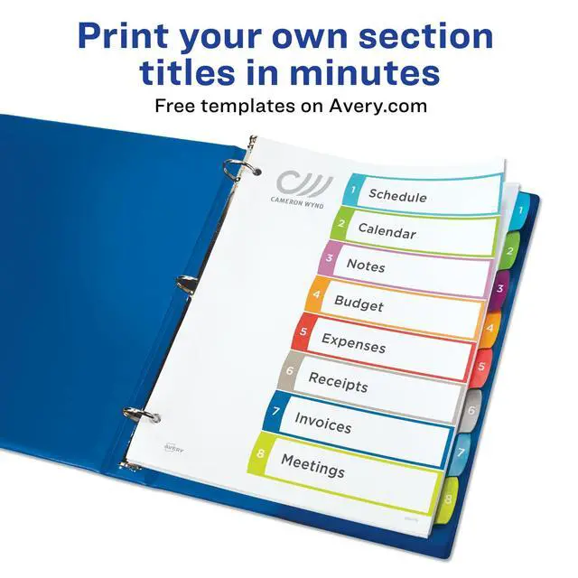 Alt view image 2 of 7 - Dividers for 3 Ring Binders, 8 Tabs per Set, Customizable Table of Contents, Multicolor Arched Tabs, Great for Organizing Reports, Projects, and More