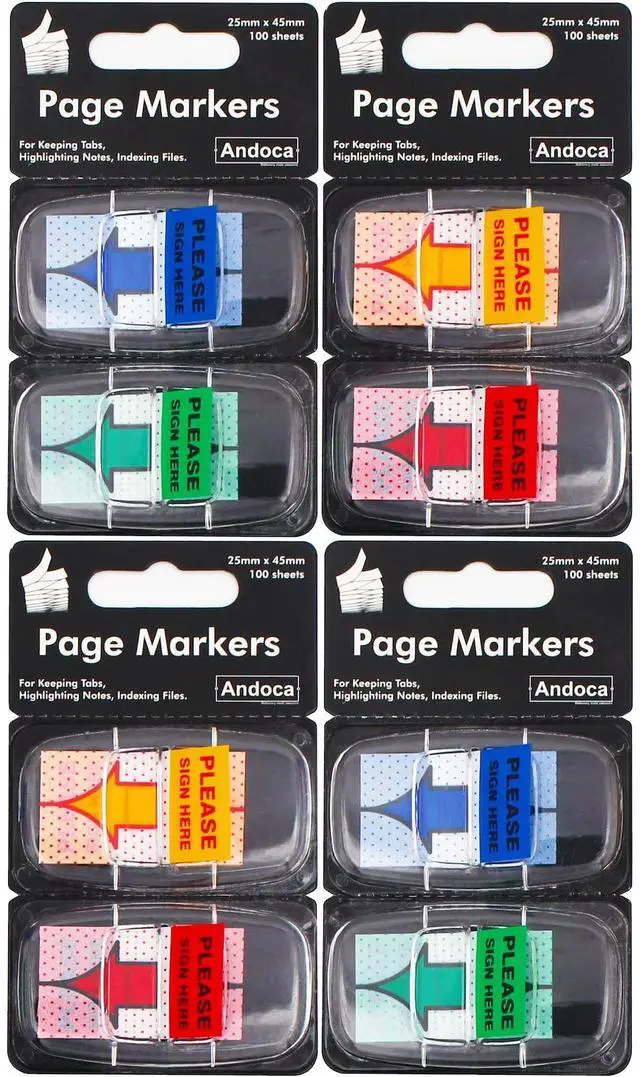 Main image of Please Sign Here Message Flags Assorted Color, 400 Pages Total, 0.98 x 1.77 Inch Wide, Easy to Post, 50 Flags/Dispenser, 8 Dispensers/Pack