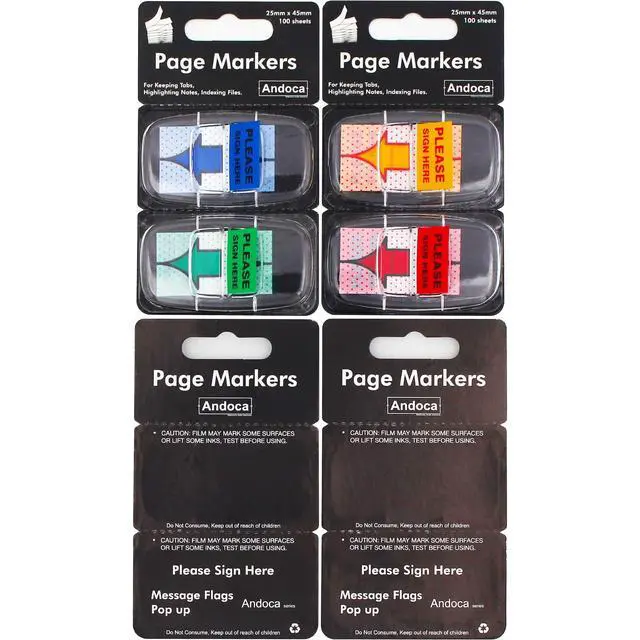Alt view image 2 of 7 - Please Sign Here Message Flags Assorted Color, 400 Pages Total, 0.98 x 1.77 Inch Wide, Easy to Post, 50 Flags/Dispenser, 8 Dispensers/Pack