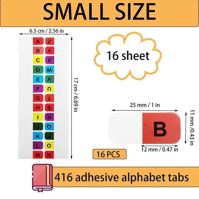 Alt view image 3 of 7 - Colored Alphabetical Tab Indexes,16 Sheets A-Z Index Tabs, Self Adhesive A-Z Alphabet Index Tabs, Colorful Alphabet Tabs, Alphabet Book Tabs, Alphabet Tabs, Colored Alphabetical Tab