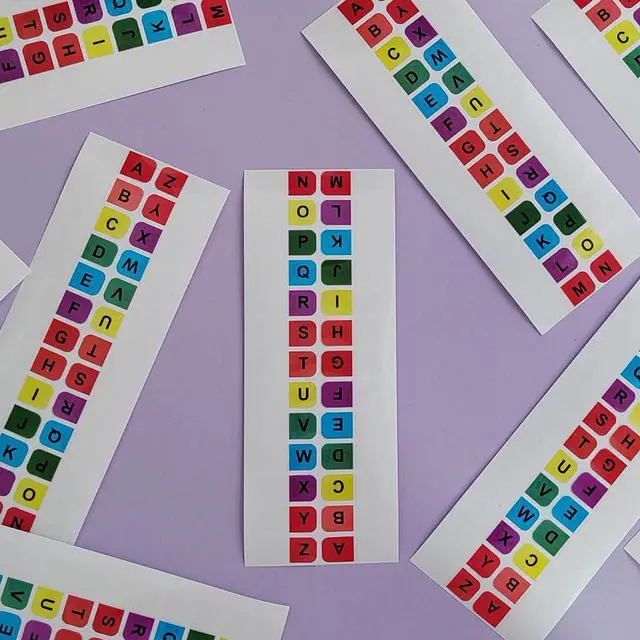 Alt view image 6 of 7 - Colored Alphabetical Tab Indexes,16 Sheets A-Z Index Tabs, Self Adhesive A-Z Alphabet Index Tabs, Colorful Alphabet Tabs, Alphabet Book Tabs, Alphabet Tabs, Colored Alphabetical Tab