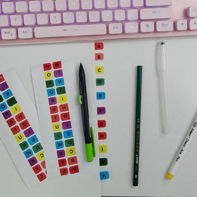 Alt view image 7 of 7 - Colored Alphabetical Tab Indexes,16 Sheets A-Z Index Tabs, Self Adhesive A-Z Alphabet Index Tabs, Colorful Alphabet Tabs, Alphabet Book Tabs, Alphabet Tabs, Colored Alphabetical Tab