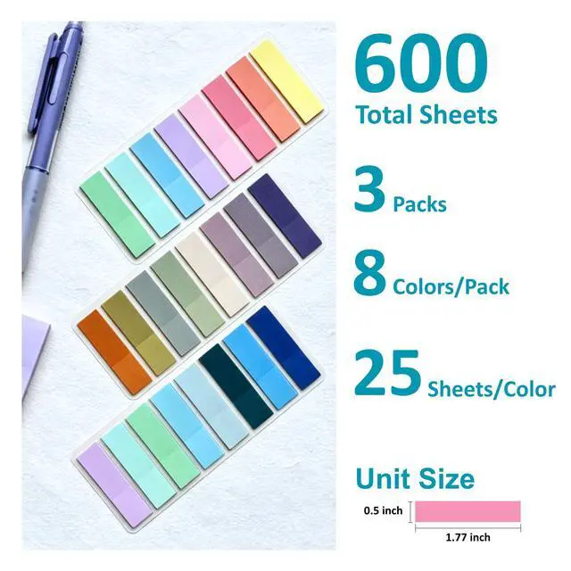 Alt view image 2 of 7 - Sticky Tabs 600 Pcs, Morandi Color Book Tabs, 0.5" x 1.77" Repositionable Annotation Tabs, No Residue Page Markers, Transparent Sticky Notes for Books, Notebooks, School & Office Supplies