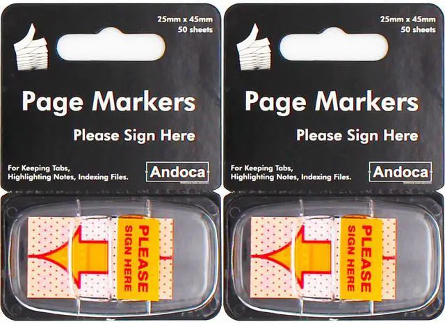 Main image of Please Sign Here Message Flags, 100 Pages Total, 0.98 x 1.77 Inch Wide, Easy to Post, 50 Flags/Dispenser, Medium Yellow, 2 Dispensers/Pack
